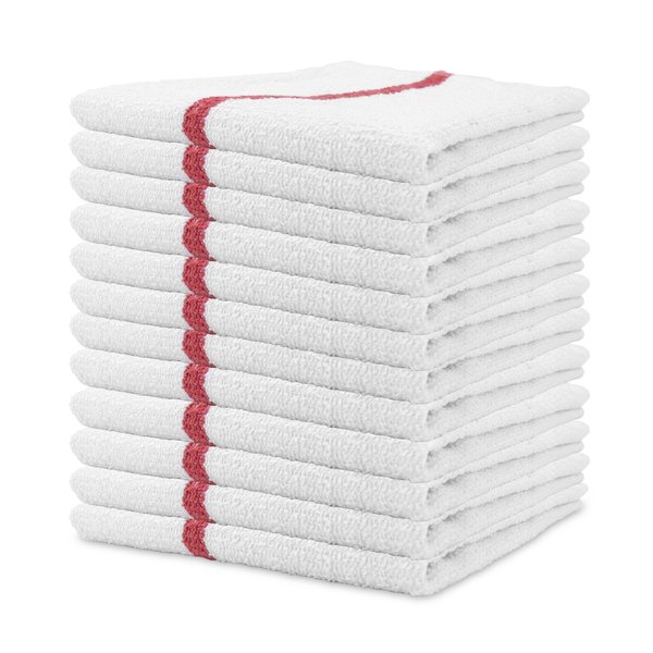 Monarch Qwick Wick Bar Mop Towels Red Stripe  , 12PK N030-W65RD-5DZ